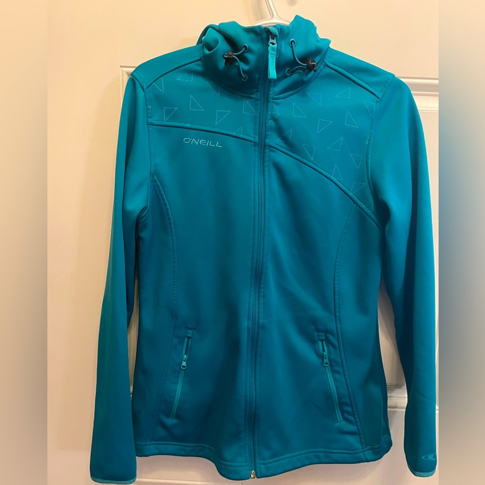 O’Neill Size Medium Turquoise Hoodie with a fleece interior. Two front pockets.